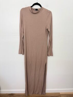 Olia Tan Long Sleeve Maxi Dress with Side Slit D16